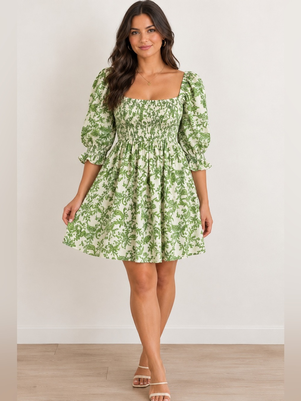 Misa Los Angeles White Mini Dress with Green Paisley Print